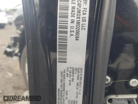 2021 Jeep Cherokee Limited with VIN 1C4PJMDX1MD206064, listed as a Copart auction lot 54877075 with 41,285 mi miles and Salvage title. Bid and sale history available at DreamBid. Image 13.