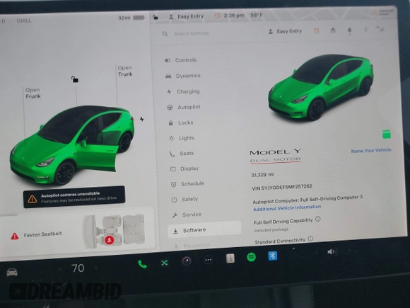 2021 Tesla Model Y Performance with VIN 5YJYGDEF5MF257262, listed as a IAAI auction lot 41721311 with 31,329 mi miles and . Bid and sale history available at DreamBid. Image 7.