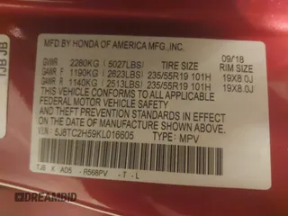 2019 Acura RDX Technology с VIN 5J8TC2H59KL016605, выставлен на аукционе IAAI как лот 41567145 с пробегом 69 528 миль миль и . История ставок и продаж доступна на DreamBid. Изображение 9.
