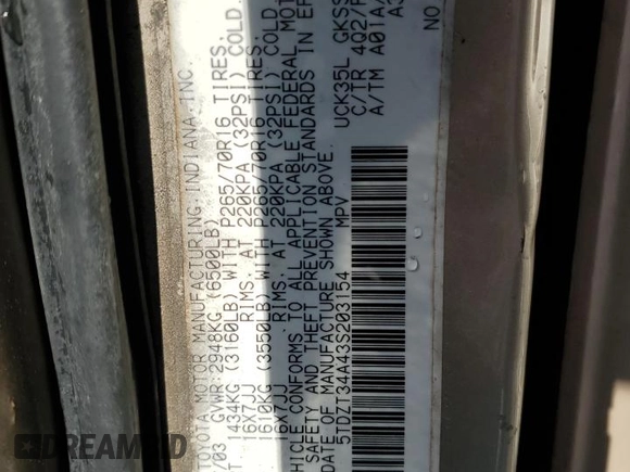 2003 Toyota Sequoia SR5 with VIN 5TDZT34A43S203154, listed as a Copart auction lot 52045635 with 304,402 mi miles and Salvage Title. Bid and sale history available at carsss.com. Image 13.