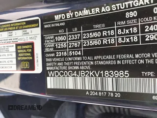 2019 Mercedes-Benz GLC 300 with VIN WDC0G4JB2KV183985, listed as a IAAI auction lot 42004134 with Not provided miles and . Bid and sale history available at DreamBid. Image 9.