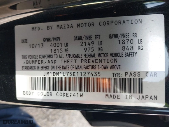 2014 Mazda Mazda3 i Sport with VIN JM1BM1U75E1127435, listed as a IAAI auction lot 41608765 with 122,761 mi miles. Bid and sale history available at carsss.com. Image 9.
