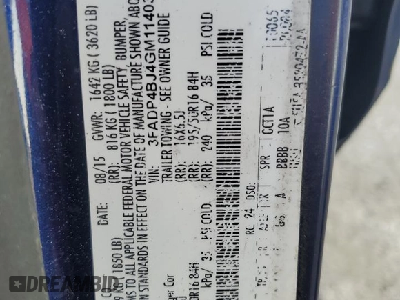 2016 Ford Fiesta SE with VIN 3FADP4BJ4GM114039, listed as a Copart auction lot 55833385 with 81,343 mi miles and Salvage Title. Bid and sale history available at DreamBid. Image 12.