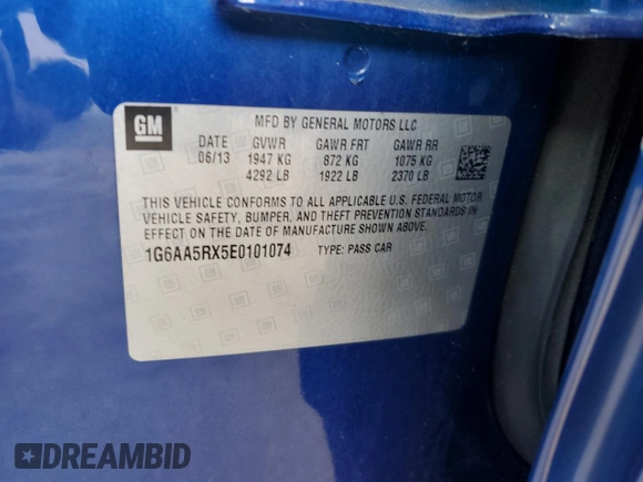 2014 Cadillac ATS Standard RWD with VIN 1G6AA5RX5E0101074, listed as a Copart auction lot 53684925 with 70,121 mi miles and Salvage title. Bid and sale history available at DreamBid. Image 12.