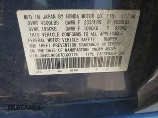 2007 Acura TSX with VIN JH4CL968X7C003775, listed as a IAAI auction lot 42676543 with 159,256 mi miles and . Bid and sale history available at DreamBid. Image 9.