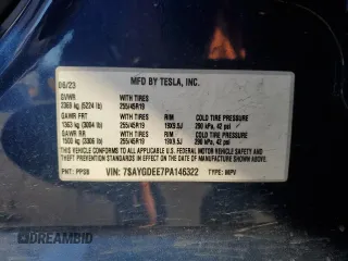 2023 Tesla Model Y Long Range with VIN 7SAYGDEE7PA146322, listed as a Copart auction lot 54071165 with 38,334 mi miles and Salvage Title. Bid and sale history available at DreamBid. Image 12.