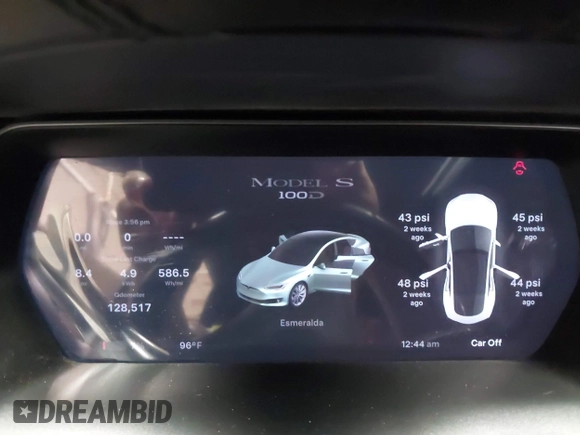 2017 Tesla Model S 100D z VIN 5YJSA1E2XHF224671, wystawiony jako IAAI lot #42665581 z przebiegiem 128 517 mil mil oraz . Historia ofert i sprzedaży dostępna na DreamBid. Obrazek 7.