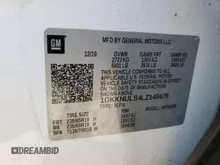 2020 GMC Acadia SLT with VIN 1GKKNULS4LZ149479, listed as a Copart auction lot 84485464 with 124,460 mi miles and Salvage Title. Bid and sale history available at DreamBid. Image 16.