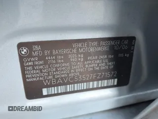 2007 BMW 3 Series 328i with VIN WBAVC53527FZ71572, listed as a IAAI auction lot 41948149 with 142,138 mi miles and . Bid and sale history available at carsss.com. Image 9.