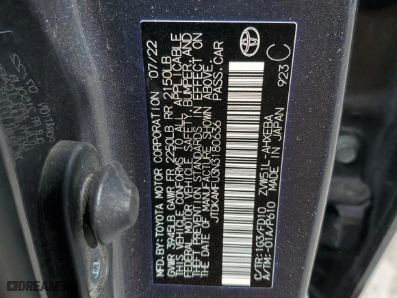 2022 Toyota Prius L Eco with VIN JTDKAMFU3N3180636, listed as a Copart auction lot 49359595 with 99,898 mi miles and Salvage Title. Bid and sale history available at carsss.com. Image 15.