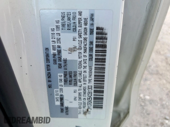 2010 Mazda 5 Sport with VIN JM1CR2W35A0381300, listed as a Copart auction lot 61873705 with Not provided miles and Salvage title. Bid and sale history available at DreamBid. Image 14.