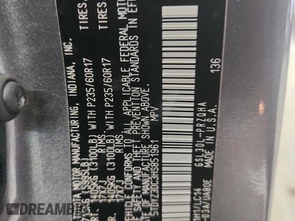 2017 Toyota Sienna XLE Auto Access Seat with VIN 5TDYZ3DC3HS851961, listed as a Copart auction lot 62155305 with 121,143 mi miles and Salvage title. Bid and sale history available at DreamBid. Image 13.