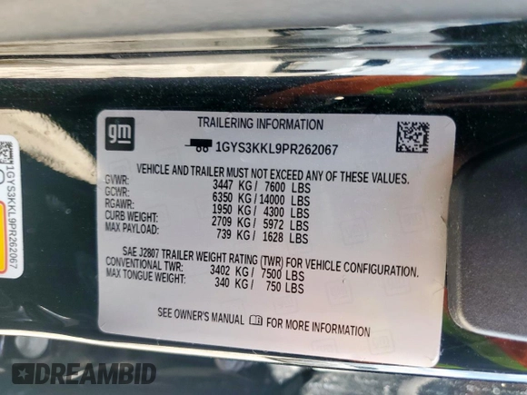 2023 Cadillac Escalade z VIN 1GYS3KKL9PR262067, wystawiony jako Copart lot #59101095 z przebiegiem 43 884 mil mil oraz Szkody całkowita. Historia ofert i sprzedaży dostępna na DreamBid. Obrazek 13.