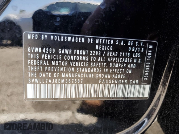 2014 Volkswagen Jetta TDI w/Premium with VIN 3VWLL7AJ8EM367587, listed as a Copart auction lot 63670815 with 129,289 mi miles and Clean title. Bid and sale history available at DreamBid. Image 12.