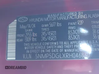 2024 Hyundai Santa Fe Calligraphy z VIN 5NMP5DGLXRH046830, wystawiony jako IAAI lot #41274376 z przebiegiem 229 mil mil oraz . Historia ofert i sprzedaży dostępna na DreamBid. Obrazek 9.