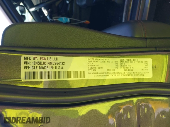 2021 Dodge Durango R/T z VIN 1C4SDJCT4MC764432, wystawiony jako IAAI lot #42448672 z przebiegiem 48 756 mil mil oraz . Historia ofert i sprzedaży dostępna na DreamBid. Obrazek 9.
