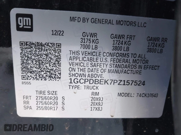 2023 Chevrolet Silverado 1500 Custom with VIN 1GCPDBEK7PZ157524, listed as a IAAI auction lot 41752446 with 41,386 mi miles and . Bid and sale history available at DreamBid. Image 9.