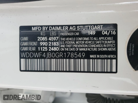 2016 Mercedes-Benz C 300 с VIN WDDWF4JB0GR178549, выставлен на аукционе Copart как лот 54553255 с пробегом 142 568 миль миль и Списание • Salvage title. История ставок и продаж доступна на DreamBid. Изображение 12.