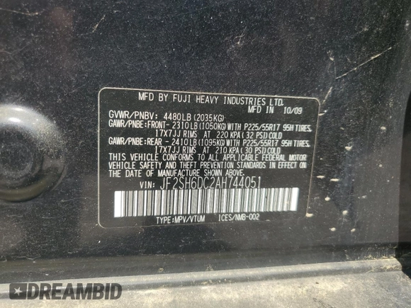 2010 Subaru Forester X Limited with VIN JF2SH6DC2AH744051, listed as a Copart auction lot 62089165 with 187,005 mi miles and Non repairable. Bid and sale history available at DreamBid. Image 14.