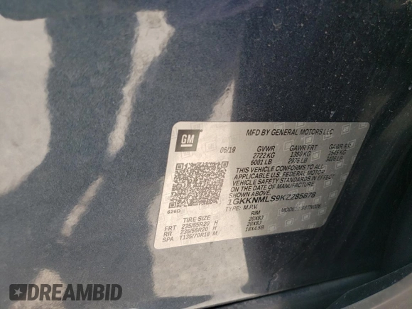 2019 GMC Acadia SLT z VIN 1GKKNMLS9KZ285878, wystawiony jako Copart lot #54679345 z przebiegiem 88 725 mil mil oraz Szkoda całkowita • Salvage title. Historia ofert i sprzedaży dostępna na DreamBid. Obrazek 13.