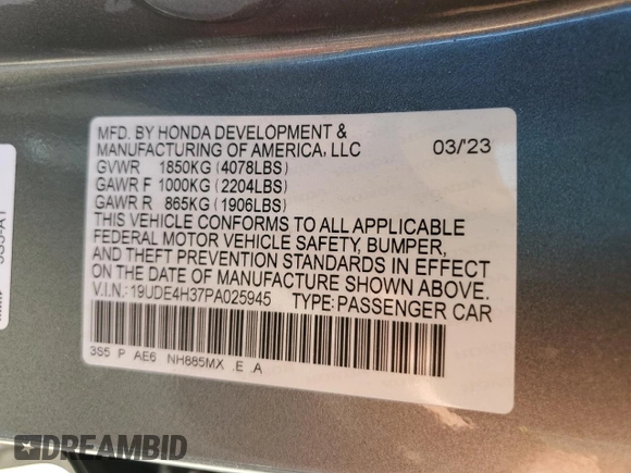 2023 Acura Integra w/A-Spec Package with VIN 19UDE4H37PA025945, listed as a Copart auction lot 77955164 with 24,245 mi miles and Salvage title. Bid and sale history available at DreamBid. Image 12.