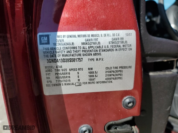 2008 Chevrolet HHR LS with VIN 3GNDA13D28S581757, listed as a Copart auction lot 46347005 with 121,103 mi miles and Salvage Title. Bid and sale history available at carsss.com. Image 15.