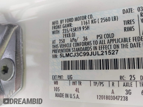 2018 Lincoln MKC Reserve с VIN 5LMCJ3C99JUL21527, выставлен на аукционе IAAI как лот 42170926 с пробегом 69 224 миль миль и . История ставок и продаж доступна на DreamBid. Изображение 9.