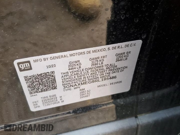 2024 Chevrolet Equinox RS with VIN 3GNAXMEG9RL195486, listed as a Copart auction lot 51311165 with 25,435 mi miles and Salvage Title. Bid and sale history available at DreamBid. Image 14.