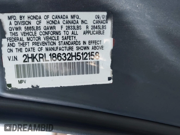2002 Honda Odyssey EX with VIN 2HKRL18632H512158, listed as a IAAI auction lot 42354621 with 240,373 mi miles and . Bid and sale history available at DreamBid. Image 9.