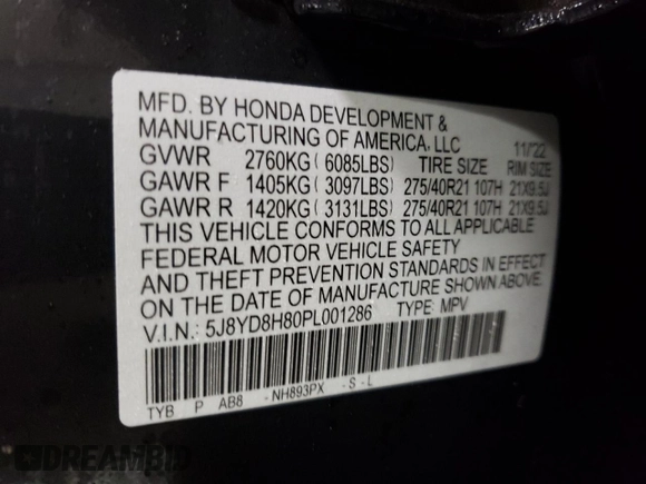 2023 Acura MDX Type S w/Advance Package with VIN 5J8YD8H80PL001286, listed as a Copart auction lot 86610724 with 41,838 mi miles and Salvage Title. Bid and sale history available at carsss.com. Image 12.