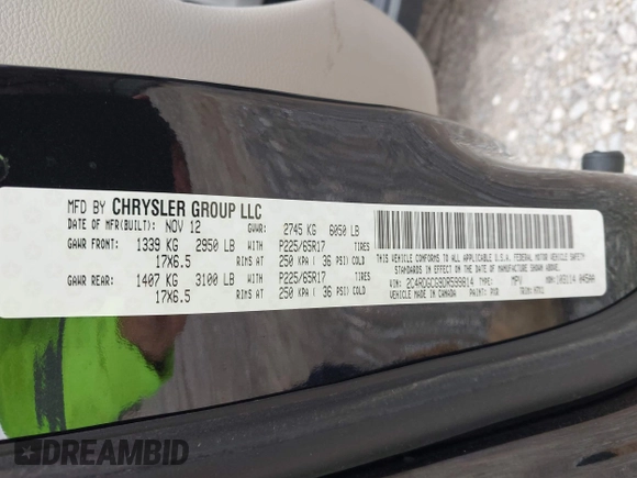 2013 Dodge Grand Caravan SXT with VIN 2C4RDGCG9DR599814, listed as a IAAI auction lot 42168424 with 173,413 mi miles and . Bid and sale history available at DreamBid. Image 9.
