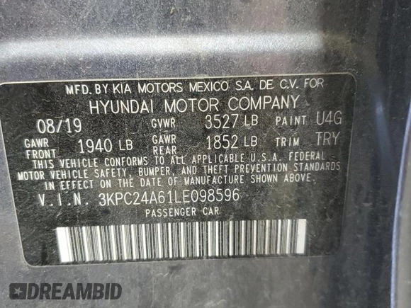 2020 Hyundai Accent SE with VIN 3KPC24A61LE098596, listed as a Copart auction lot 54444575 with 56,809 mi miles and Clean Title. Bid and sale history available at carsss.com. Image 12.