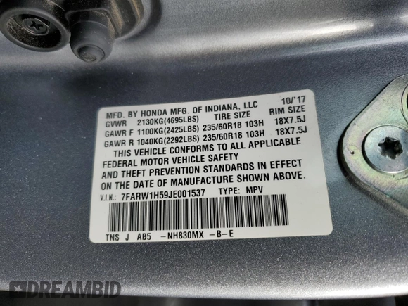 2018 Honda CR-V EX with VIN 7FARW1H59JE001537, listed as a Copart auction lot 80751724 with 73,294 mi miles and Salvage Title. Bid and sale history available at carsss.com. Image 15.