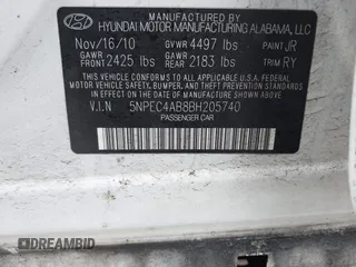 2011 Hyundai Sonata Limited with VIN 5NPEC4AB8BH205740, listed as a IAAI auction lot 41565687 with 195,641 mi miles and . Bid and sale history available at DreamBid. Image 9.