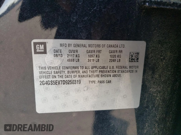 2013 Buick Regal Turbo Premium 1 with VIN 2G4GS5EV7D9250319, listed as a Copart auction lot 68506864 with 114,373 mi miles and Salvage Title. Bid and sale history available at carsss.com. Image 14.