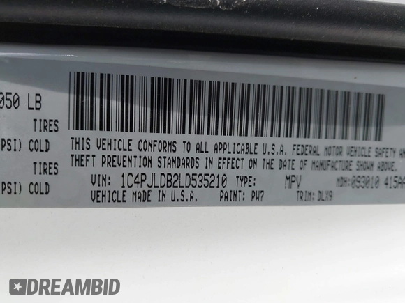 2020 Jeep Cherokee Limited with VIN 1C4PJLDB2LD535210, listed as a IAAI auction lot 41268119 with 119,918 mi miles. Bid and sale history available at carsss.com. Image 9.
