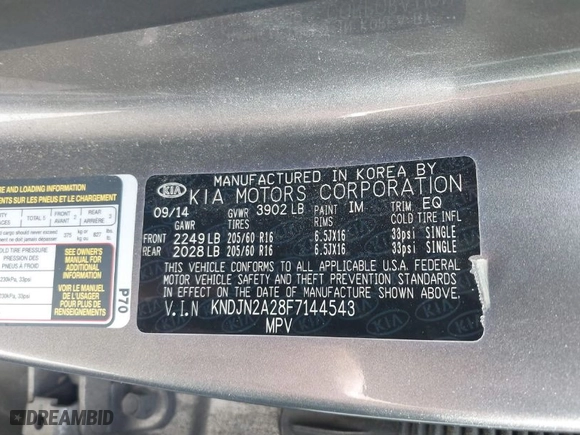2015 Kia Soul with VIN KNDJN2A28F7144543, listed as a IAAI auction lot 41953531 with 154,296 mi miles. Bid and sale history available at carsss.com. Image 9.