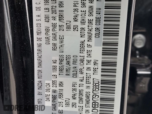 2025 Mazda CX-30 S Select Sport with VIN 3MVDMBBM7SM768607, listed as a Copart auction lot 41609905 with 1,543 mi miles and Salvage Title. Bid and sale history available at DreamBid. Image 15.