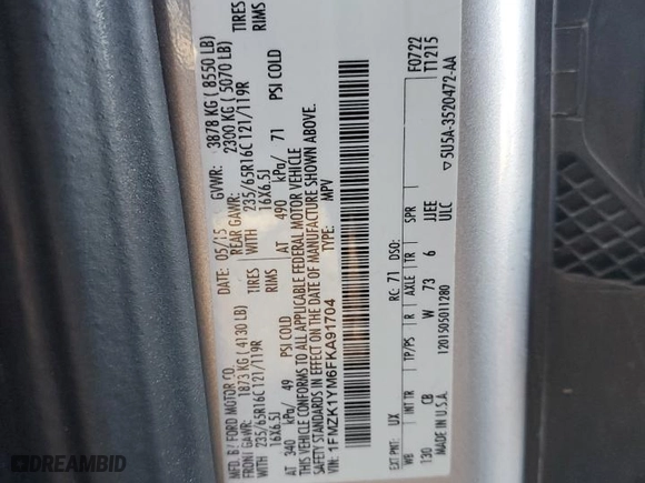 2015 Ford Transit Wagon XL with VIN 1FMZK1YM6FKA91704, listed as a Copart auction lot 47443975 with 169,342 mi miles and Salvage Title. Bid and sale history available at carsss.com. Image 13.