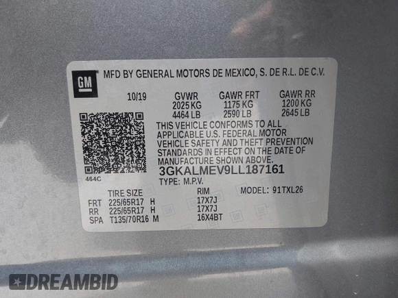 2020 GMC Terrain SLE с VIN 3GKALMEV9LL187161, выставлен на аукционе IAAI как лот 42105611 с пробегом 90 431 миль миль и . История ставок и продаж доступна на DreamBid. Изображение 9.