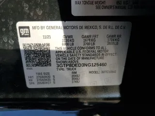 2022 GMC Sierra 1500 Limited SLT with VIN 3GTP8DED3NG125460, listed as a Copart auction lot 88563475 with 0 mi miles and Salvage Title. Bid and sale history available at carsss.com. Image 13.