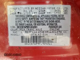 2015 Nissan Versa SV z VIN 3N1CN7AP9FL924261, wystawiony jako Copart lot #61920525 z przebiegiem 56 208 mil mil oraz Czysty tytuł • Clean title. Historia ofert i sprzedaży dostępna na DreamBid. Obrazek 14.