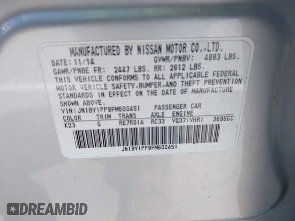 2015 Infiniti Q70 с VIN JN1BY1PP9FM600451, выставлен на аукционе IAAI как лот 42587404 с пробегом 165 071 миль миль и . История ставок и продаж доступна на DreamBid. Изображение 9.