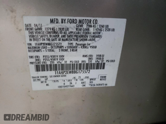 2011 Ford Taurus SEL with VIN 1FAHP2EW8BG175572, listed as a Copart auction lot 89070245 with 208,547 mi miles and Clean Title. Bid and sale history available at carsss.com. Image 12.
