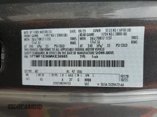 2021 Ford F-150 XL с VIN 1FTMF1E56MKE36985, выставлен на аукционе Copart как лот 55805335 с пробегом 49 618 миль миль и Списание • Salvage title. История ставок и продаж доступна на DreamBid. Изображение 12.