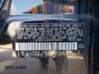 2016 Lexus IS 200t with VIN JTHBA1D26G5036004, listed as a Copart auction lot 62083205 with 33,779 mi miles and Salvage title. Bid and sale history available at DreamBid. Image 13.