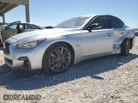 2019 Infiniti Q50 RED SPORT 400 with VIN JN1FV7AP5KM760097, listed as a Copart auction lot 49042405 with 21,056 mi miles and Non Repairable. Bid and sale history available at carsss.com. Image 1.