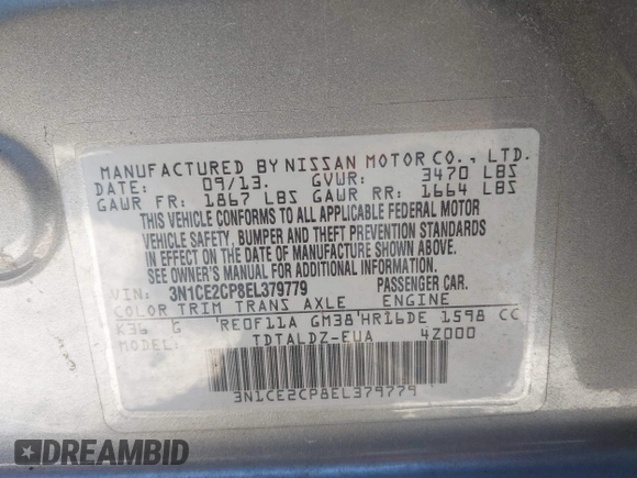2014 Nissan Note S with VIN 3N1CE2CP8EL379779, listed as a IAAI auction lot 41711802 with 128,992 mi miles and . Bid and sale history available at DreamBid. Image 9.