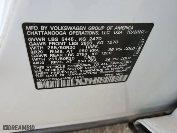 2021 Volkswagen Atlas Cross Sport 2.0T SE w/Technology with VIN 1V2WC2CA3MC201976, listed as a Copart auction lot 84661954 with 41,249 mi miles and Salvage Title. Bid and sale history available at carsss.com. Image 13.