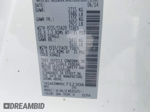 2014 Nissan Pathfinder S с VIN 5N1AR2MM4EC712306, выставлен на аукционе IAAI как лот 41153314 с пробегом 121 219 миль миль и . История ставок и продаж доступна на DreamBid. Изображение 9.